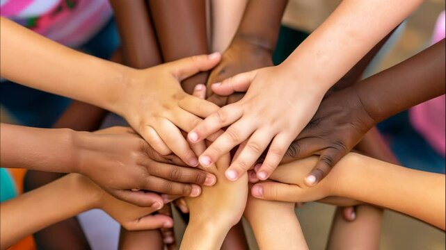 Unity in Diversity: Children's Hands Together in Harmony