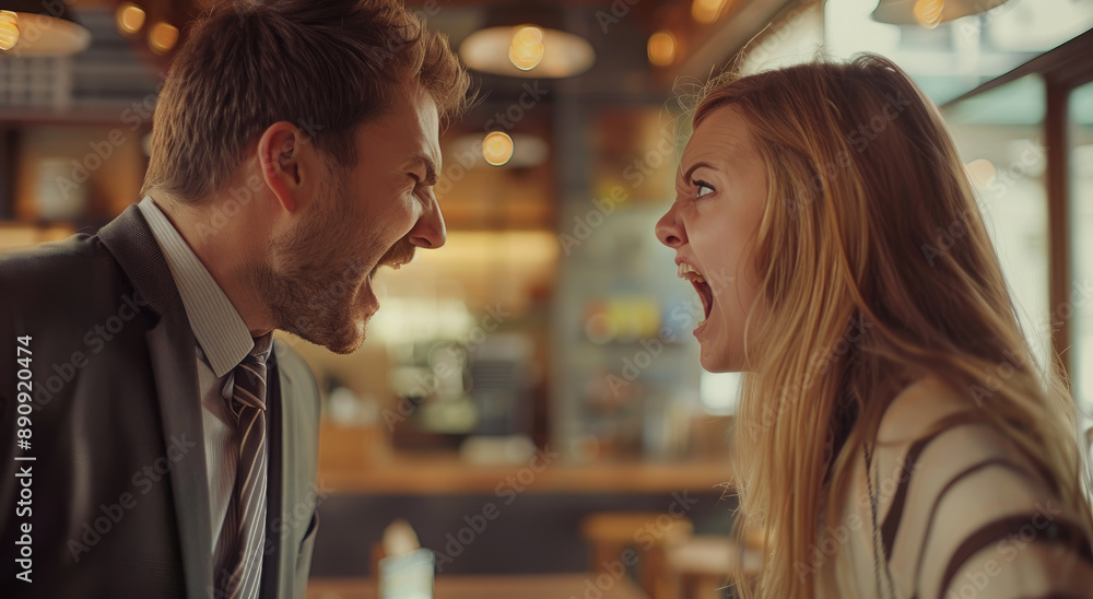 Canvas Prints A man is yelling at his girlfriend in the office