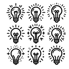 light bulb outline set vector illustration isolated