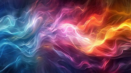 Fototapeta premium A mesmerizing abstract art piece featuring vibrant flowing light waves in a spectrum of colors, creating a dynamic and ethereal visual effect. 