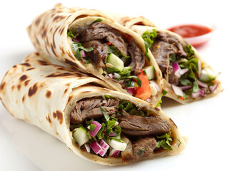 Burrito, typical Mexican food, on white background