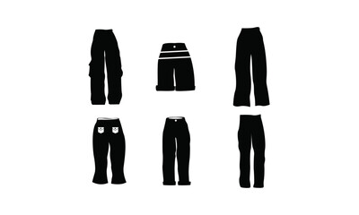 pants vector set in black and white, Pants silhouettes set