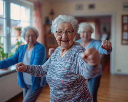 Active Senior Women Enjoying Life, Senior Fitness, Seniors Dancing, Happy Seniors, Healthy Aging, Senior Wellness, Active Lifestyle, Seniors in Motion, Elderly Fitness, Retirement Fun, Seniors Living