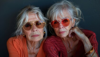 Obraz premium Stylish Senior Women in Chic Sunglasses Embracing Confidence and Age with Fashionable Eyewear Discover the Power of Style at Any Age Inspiring Older Females to Rock Their Look