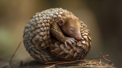 Obraz premium 50. A cute 3D baby pangolin curled up in a ball