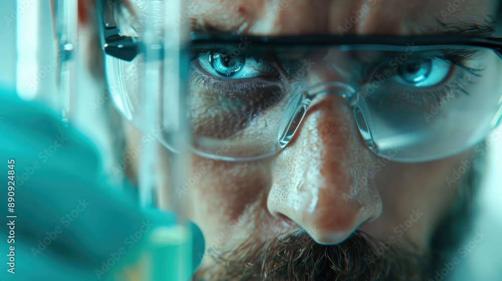 Poster a detailed image of a scientist conducting an experiment in a well-equipped laboratory, emphasizing 