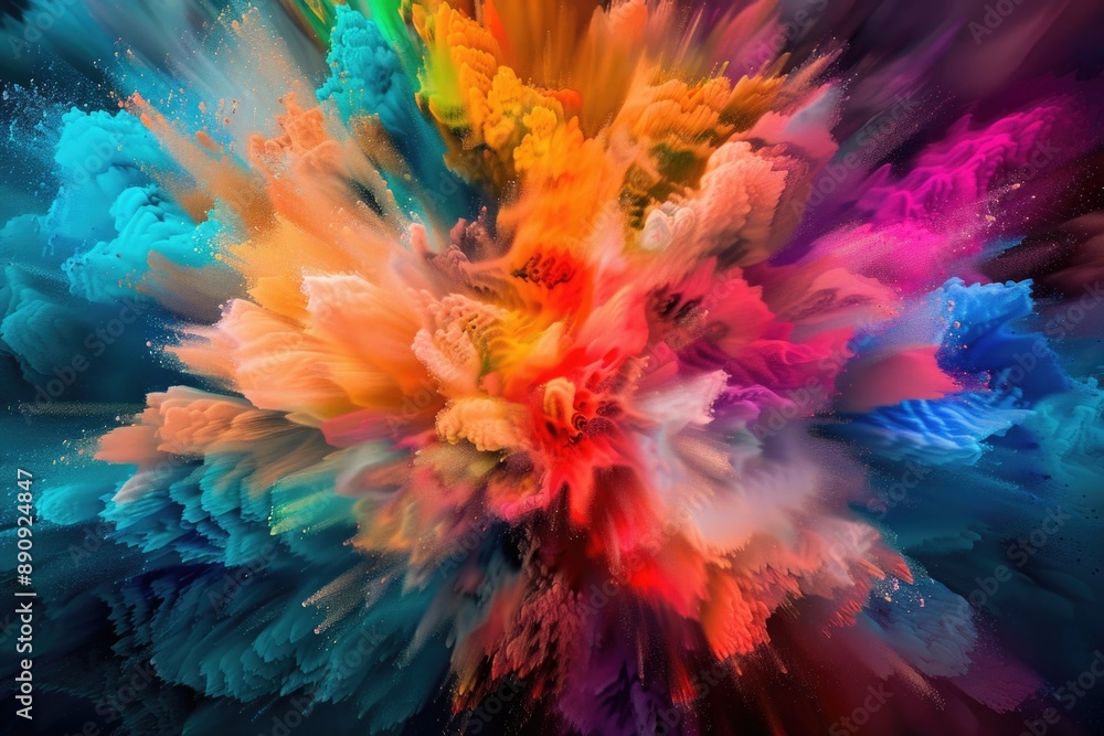 Poster a vibrant and dynamic explosion of paint on a dark background
