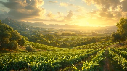 Serene retirement party invitation featuring an open area vineyard with grapevines stretching with a writing space on the left side for retirement wishes and celebration details