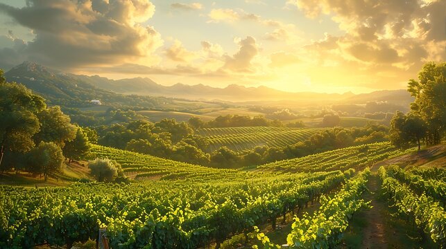 Serene retirement party invitation featuring an open area vineyard with grapevines stretching with a writing space on the left side for retirement wishes and celebration details