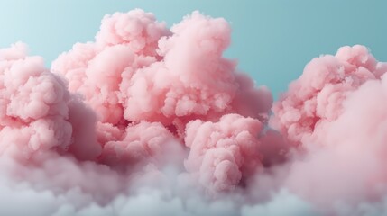 Fototapeta premium An idyllic image portraying lush and fluffy pink clouds set against a peaceful blue sky, capturing the beauty and softness of the clouds in a calm and serene ambiance.