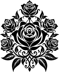 Fototapeta premium Vintage Rose Damask Floral Symmetry Black Stencil. 