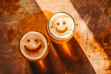 beer with a smiling face drawn on the foam