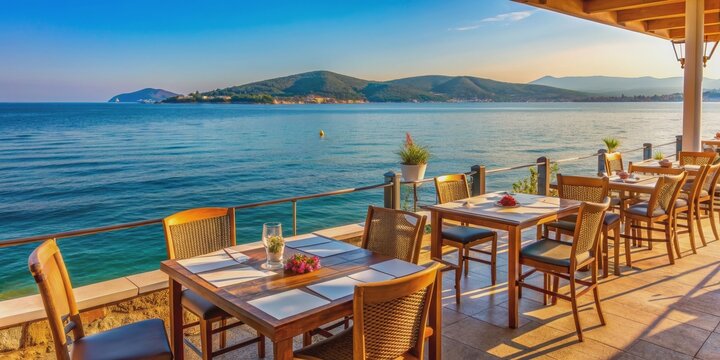Seaside bar and restaurant terrace in Argassi overlooking the water