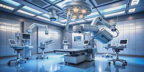 High-tech surgical robot in a hospital operating room , robot, surgery, technology, medical, healthcare