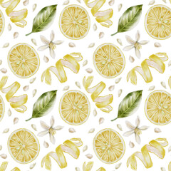 Ripe fresh yellow lemons slice  watercolor illustration. For packaging juice, tea, cosmetic, perfume, home fragrant