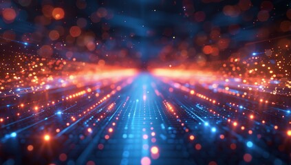 Fototapeta premium Abstract Digital Landscape with Red and Blue Lights