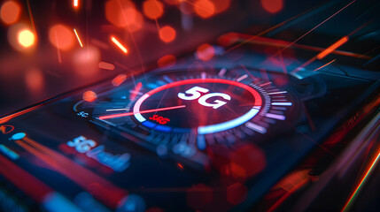 a Glowing 5G Speedometer on a Sleek Smartphone Interface and its promise of ultra-fast mobile connectivity