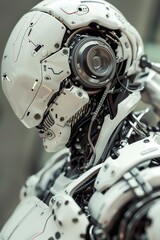 Fototapeta premium Detailed robot torso, mechanical components, industrial design, hightech, closeup, futuristic