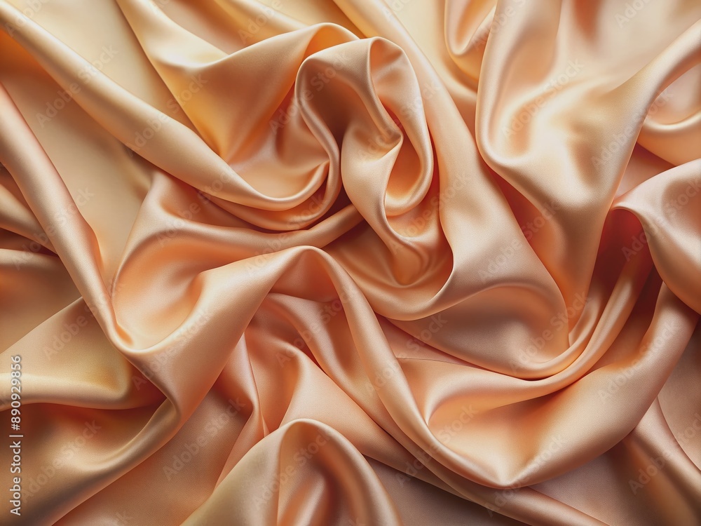 Poster softly folded peach silk fabric forms an elegant background, creating a dreamy and luxurious atmosph