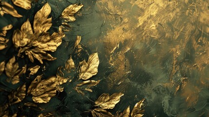 Close-up of a decorative wall with gold leaves, suitable for interior design or jewelry display