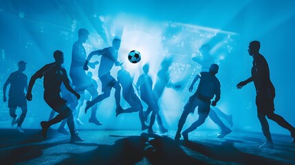 Different football silhouettes seamless background.