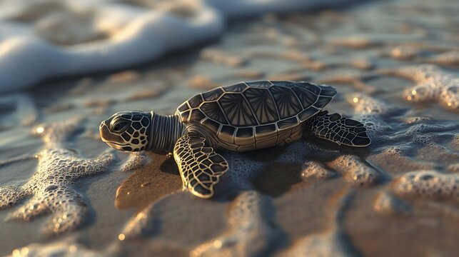 28. A cute 3D baby sea turtle making its way to the ocean