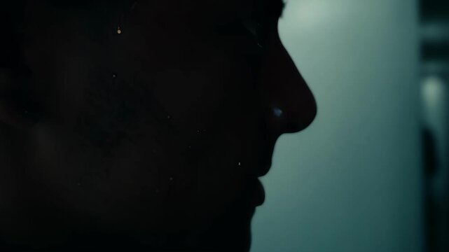 Insistent rapid breathing and a visible pulse pounding in the neck of a person navigating the creepy corridor.