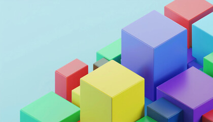 Vibrant Colorful 3D Geometric Blocks: Abstract Rendered Background Design
