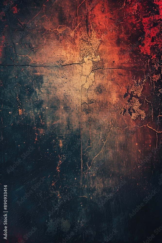 Poster A dark and distressed wall with a clock in the center, perfect for adding a touch of industrial chic to your design
