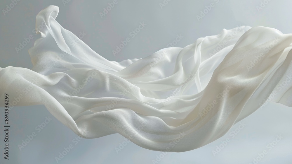 Poster a close-up shot of a white cloth billowing in the breeze, with a subtle focus on texture and movemen