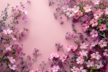 Fototapeta premium Floral Border on a Soft Pink Background