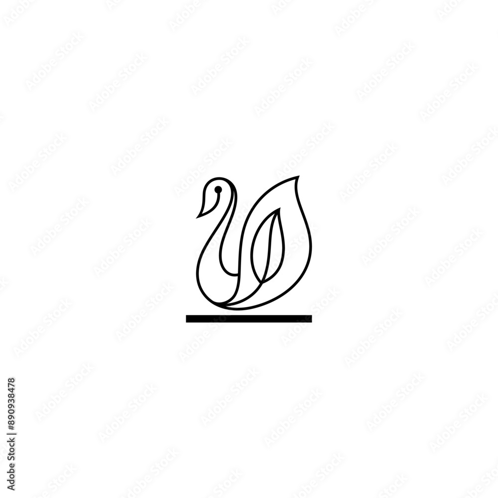 Poster swan logo with leaf combination in line art design style