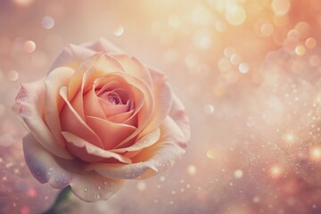 Soft focus peach pink rose beige abstract background features a gentle light pastel coral purple gradient with a blurred shimmer pattern exuding elegant romance and calmness.
