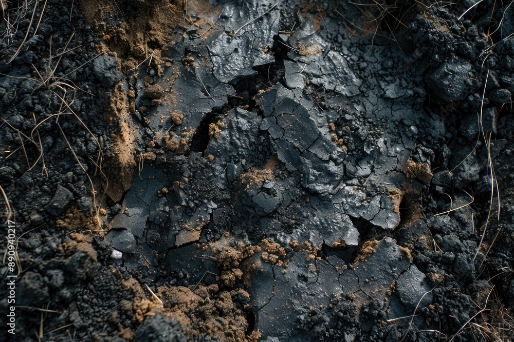 Poster a close-up shot of a piece of dirt on the ground, suitable for use in still life photography or as a