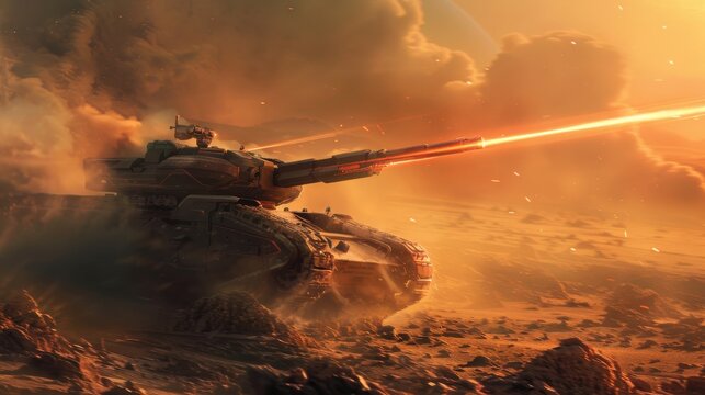 Futuristic Anti-Gravity Tank Patrolling Alien Terrain - Sci-Fi Technology in Action