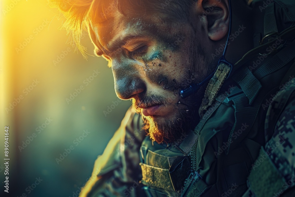 Poster A close-up view of a man's face with a beard, suitable for use in editorial or advertising contexts