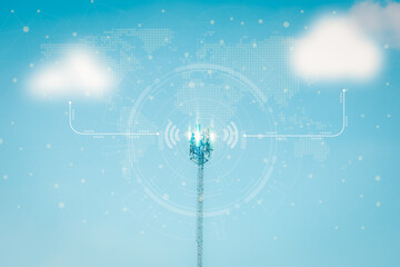 Connectivity, communication, and financial exchange with global network cloud data internet technology. Using wireless data with high-speed technology for economic and scientific development