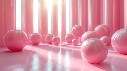 Pink Room with Spheres and Light Beams