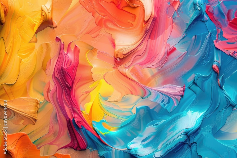Poster a close-up view of a vibrant painting with various colors