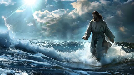 Jesus Christ walking on the waters of the sea