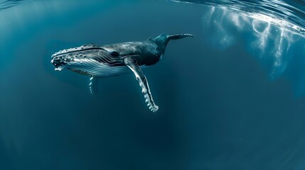Obraz premium Baby Humpback Whale playing near the surface