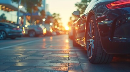 Automobile parking area. Car parked at outdoor parking lot. Car dealership and dealer agent concept.