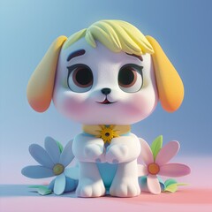 Obraz premium Adorable Puppy with Flowers in Background, Cute Digital Art image