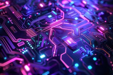 Obraz premium circuit board and glowing neon