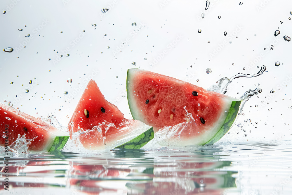 Wall mural fresh watermelon slices splash summer refreshment vibrant fruit