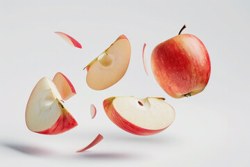 freshly sliced red apple pieces floating
