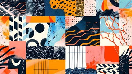 Abstract collage with asymmetric structural organic elements