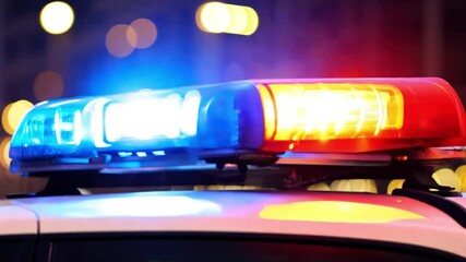 Close-up of a police car's lightbar against a city street