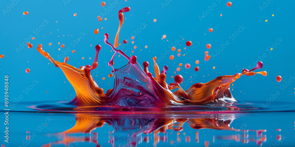 Poster Colorful paint splashing in water creating abstract shape