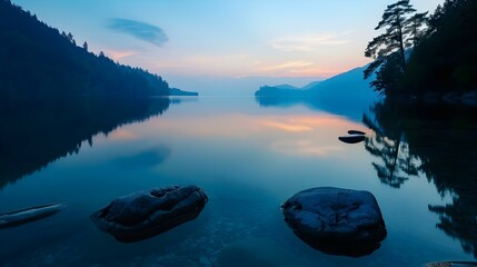 Serene evening lake background with still water